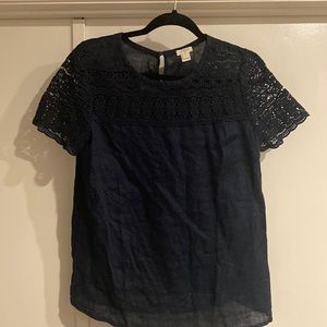 Navy Blue J Crew Eyelet Short Sleeve Blouse